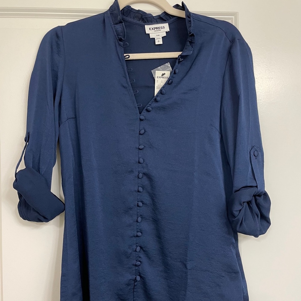 Express Blue Button Up Blouse